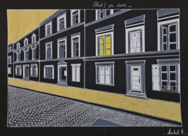 Dessin intitulée "" Une rue dans Pari…" par Mickael Hert, Œuvre d'art originale, Stylo à bille