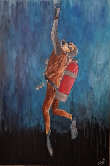 Pittura intitolato "" Un plongeur en 20…" da Mickael Hert, Opera d'arte originale, Acrilico