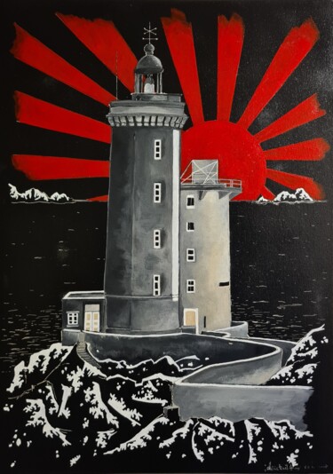 Painting titled "Le Phare et son cou…" by Mickael Hert, Original Artwork, Acrylic