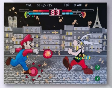 Malarstwo zatytułowany „" Asterix Vs Mario "” autorstwa Mickael Hert, Oryginalna praca, Akryl