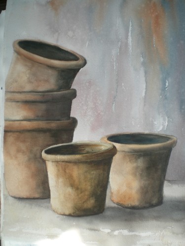 Pintura intitulada "poteries" por Mickael Thébault, Obras de arte originais