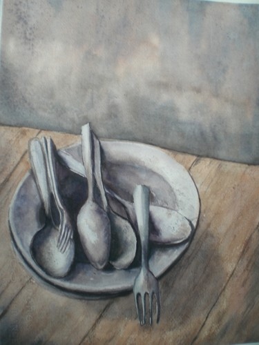 Malerei mit dem Titel "couverts" von Mickael Thébault, Original-Kunstwerk