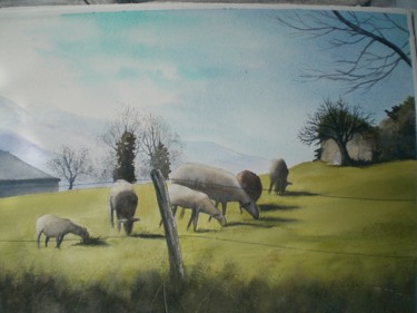 Malerei mit dem Titel "moutons à Laborde 65" von Mickael Thébault, Original-Kunstwerk