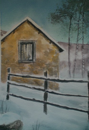 Malarstwo zatytułowany „grange sous la neige” autorstwa Mickael Thébault, Oryginalna praca