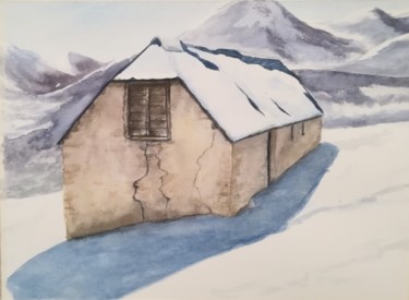 Malarstwo zatytułowany „Grange en hiver 4” autorstwa Mickael Thébault, Oryginalna praca, Akwarela