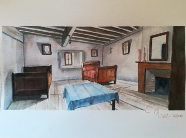 Painting titled "Chambre1" by Mickael Thébault, Original Artwork, Watercolor