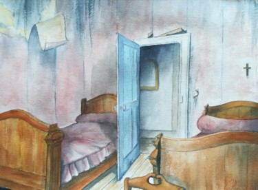 Painting titled "Chambre double" by Mickael Thébault, Original Artwork, Watercolor