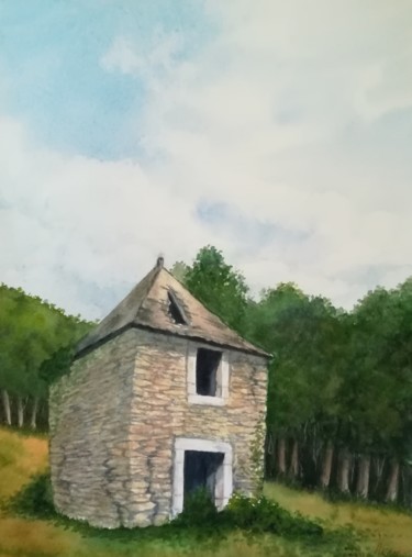 Pigeonnier Lomné 2 Peinture intitulée "Pigeonnier Lomné 2" par Mickael Thébault, Œuvre d'art originale, Aquarelle