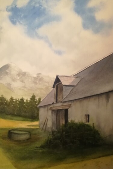 Pintura titulada "Grange foraine bac" por Mickael Thébault, Obra de arte original, Acuarela
