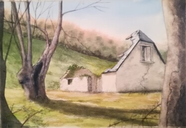 Pintura titulada "Grange en ruine" por Mickael Thébault, Obra de arte original, Acuarela