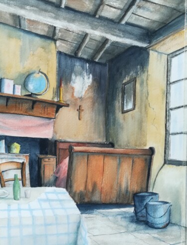 Peinture intitulée "Chambre abandonnée" par Mickael Thébault, Œuvre d'art originale, Aquarelle