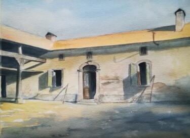 Painting titled "Ferme gers" by Mickael Thébault, Original Artwork, Watercolor