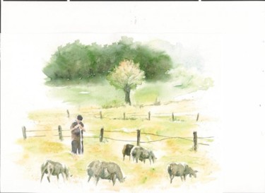Pittura intitolato "Moutons" da Mickael Thébault, Opera d'arte originale