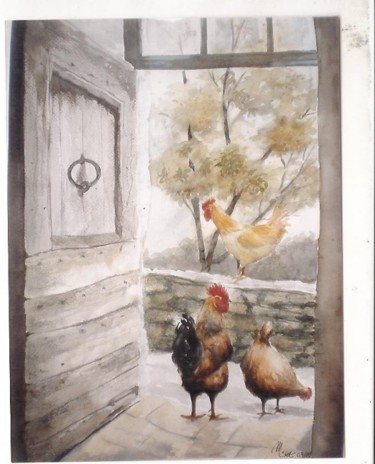 Painting titled "poule" by Mickael Thébault, Original Artwork