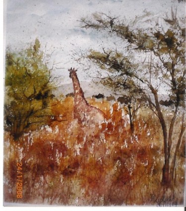 Painting titled "girafe" by Mickael Thébault, Original Artwork