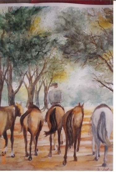 Pittura intitolato "chevaux" da Mickael Thébault, Opera d'arte originale