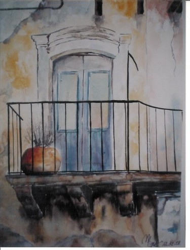 Painting titled "balcon sicilien" by Mickael Thébault, Original Artwork