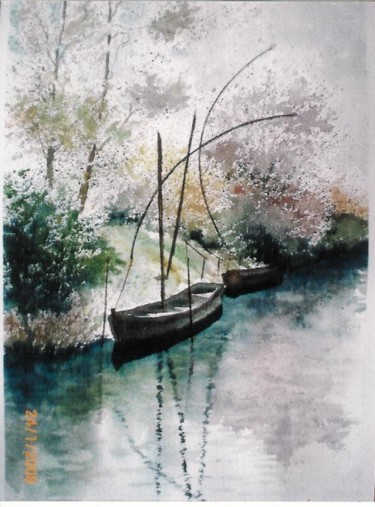Pintura titulada "barque" por Mickael Thébault, Obra de arte original