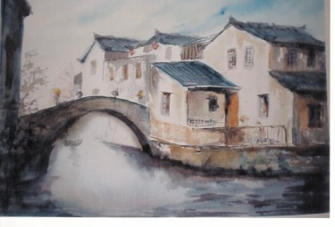 Peinture intitulée "village chinois" par Mickael Thébault, Œuvre d'art originale