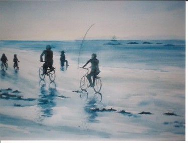Peinture intitulée "cyclistes" par Mickael Thébault, Œuvre d'art originale