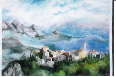 Peinture intitulée "village corse" par Mickael Thébault, Œuvre d'art originale