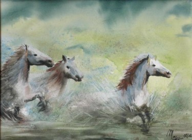 Pintura intitulada "chevaux" por Mickael Thébault, Obras de arte originais