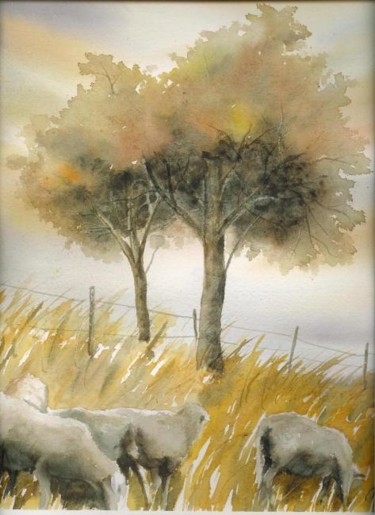 Painting titled "moutons" by Mickael Thébault, Original Artwork
