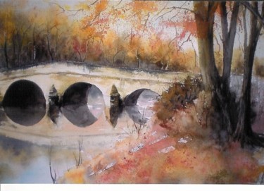 Peinture intitulée "pont à l'automne" par Mickael Thébault, Œuvre d'art originale