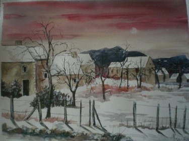 Peinture intitulée "paysage de neige" par Mickael Thébault, Œuvre d'art originale