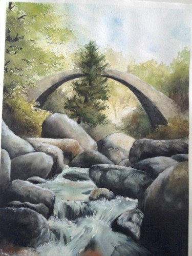 Painting titled "pont" by Mickael Thébault, Original Artwork