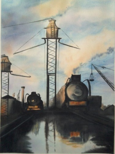 Pintura intitulada "gare" por Mickael Thébault, Obras de arte originais
