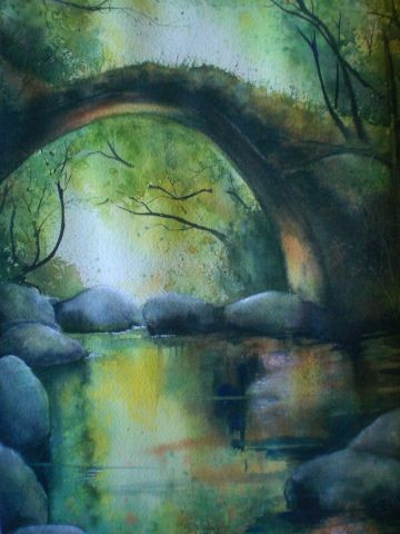 Painting titled "Pont" by Mickael Thébault, Original Artwork