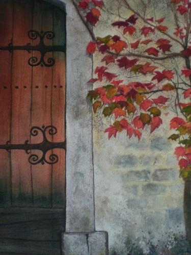 Peinture intitulée "portail de l'église" par Mickael Thébault, Œuvre d'art originale