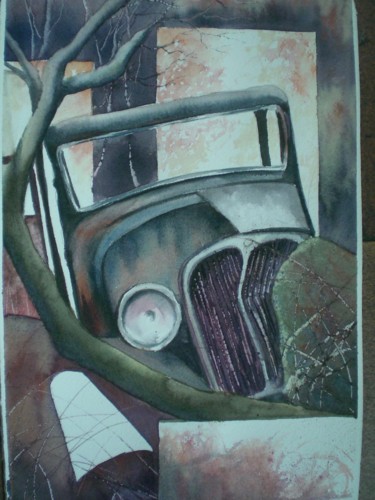 Painting titled "vieille voiture" by Mickael Thébault, Original Artwork