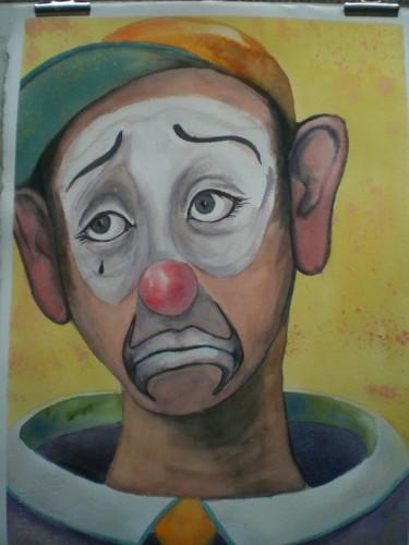 Painting titled "jeune clown triste" by Mickael Thébault, Original Artwork