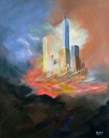 Painting titled "New-York storm" by Mickael Vadin, Original Artwork, Acrylic