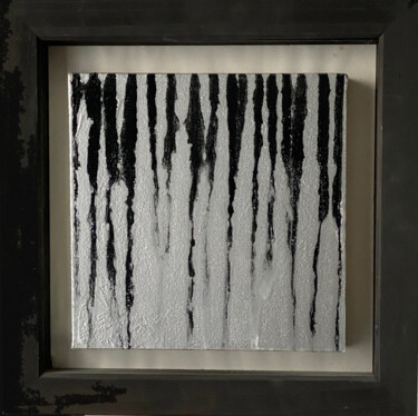Malerei mit dem Titel "Black on Silver" von Mick Rafferty, Original-Kunstwerk, Emaille