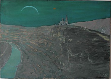 Pittura intitolato ""Paesaggio cosmico"" da Octavian Micleusanu, Opera d'arte originale