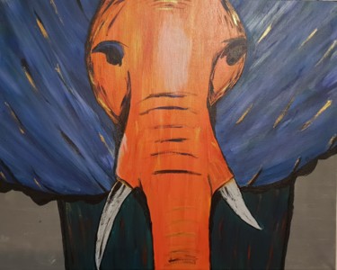 Painting titled "Éléphant 2018" by Marie Miclo, Original Artwork, Acrylic