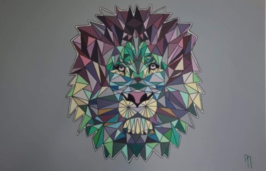 Pintura intitulada "Lion géométrique" por Marie Miclo, Obras de arte originais, Acrílico