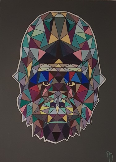 Peinture intitulée "Gorille géométrique" par Marie Miclo, Œuvre d'art originale, Acrylique
