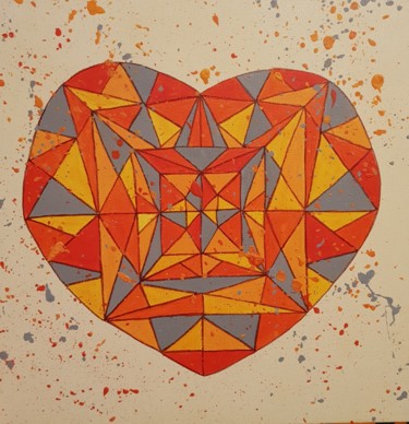 Peinture intitulée "Coeur géométrique" par Marie Miclo, Œuvre d'art originale, Acrylique
