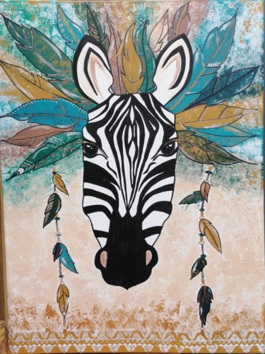 Schilderij getiteld "Ethnic Zebra 2020" door Marie Miclo, Origineel Kunstwerk, Acryl