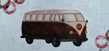 Картина под названием "Combi VW Terracotta" - Marie Miclo, Подлинное произведение искусства, Акрил Установлен на Деревянная…