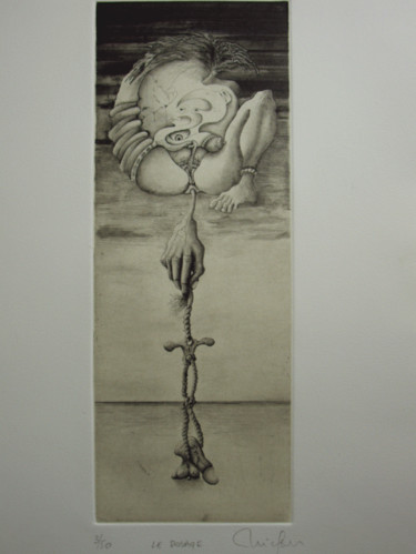 Gravures & estampes intitulée "le dosage" par Mictorn, Œuvre d'art originale, Gravure