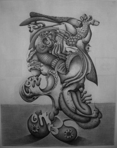 Gravures & estampes intitulée "entre deux os" par Mictorn, Œuvre d'art originale, Gravure