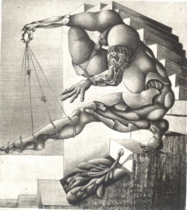 Gravures & estampes intitulée "le piedestal" par Mictorn, Œuvre d'art originale, Gravure