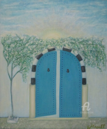 제목이 "Door of Hope"인 미술작품 Tarek Midani로, 원작, 기름 나무 들것 프레임에 장착됨