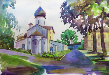 Painting titled "Old Ascension Churc…" by Nadya Podkurkova, Original Artwork, Watercolor
