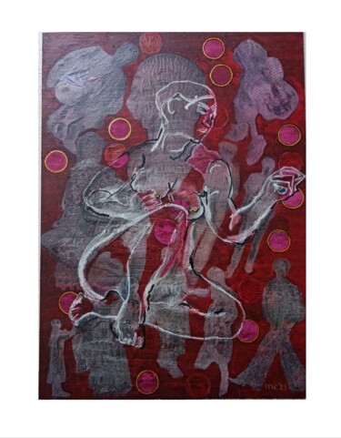 Painting titled "Connected figures" by Mieke Van Os, Original Artwork, Acrylic Mounted on Wood Stretcher frame